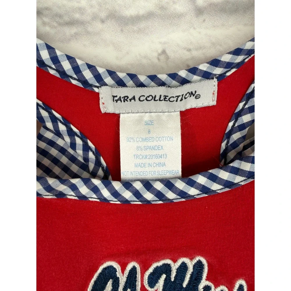 Ole Miss Rebels Girls Knit Ruffled Dress Red Blue Gingham Lattice Size 8
